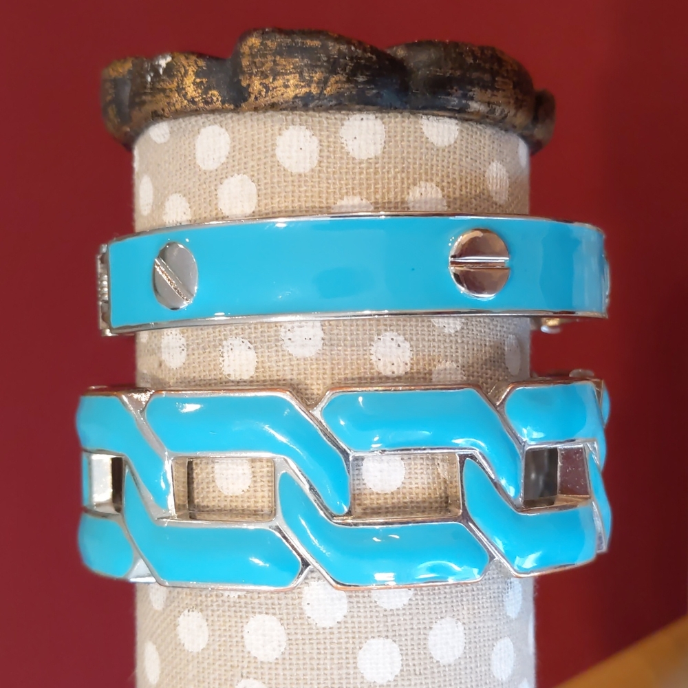 3 for $30 Lot of 2 Spring Close Turquoise and Silver Colored Fashion Bracelets